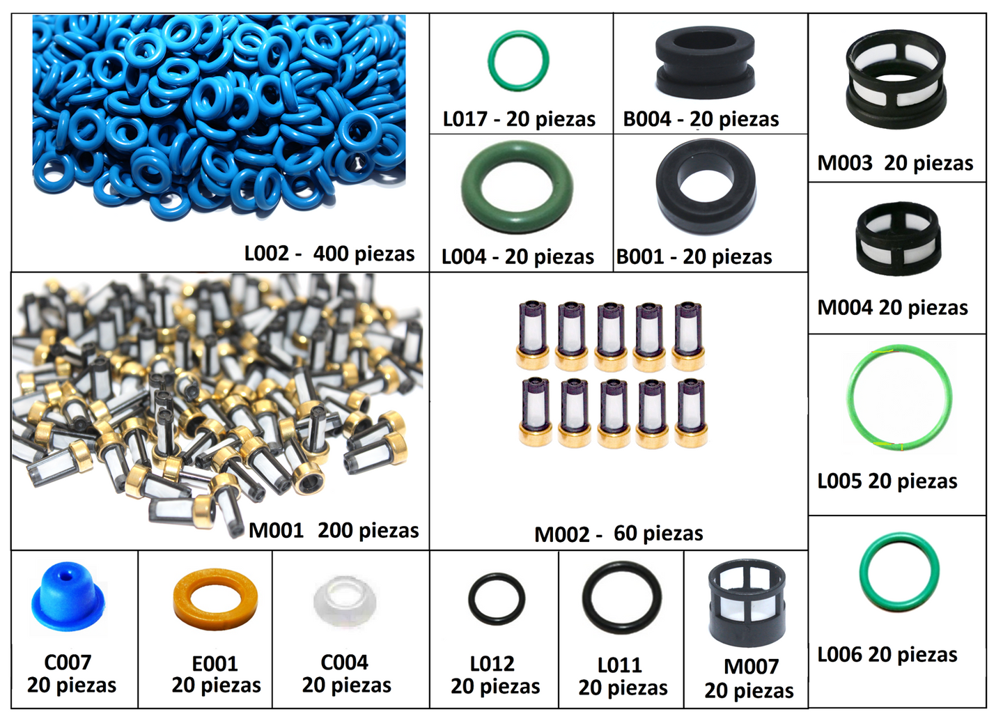 Package of spare parts for 960 pieces injectors